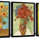 Black Framed Sunflowers- Irises Flower Vase Vincent Van Gogh Art Reproduction, Giclee Canvas Prints Wall Art for Home Decor 16"x24" (16" x 24" x 3pcs Black Frame, Sunflower and Irises)