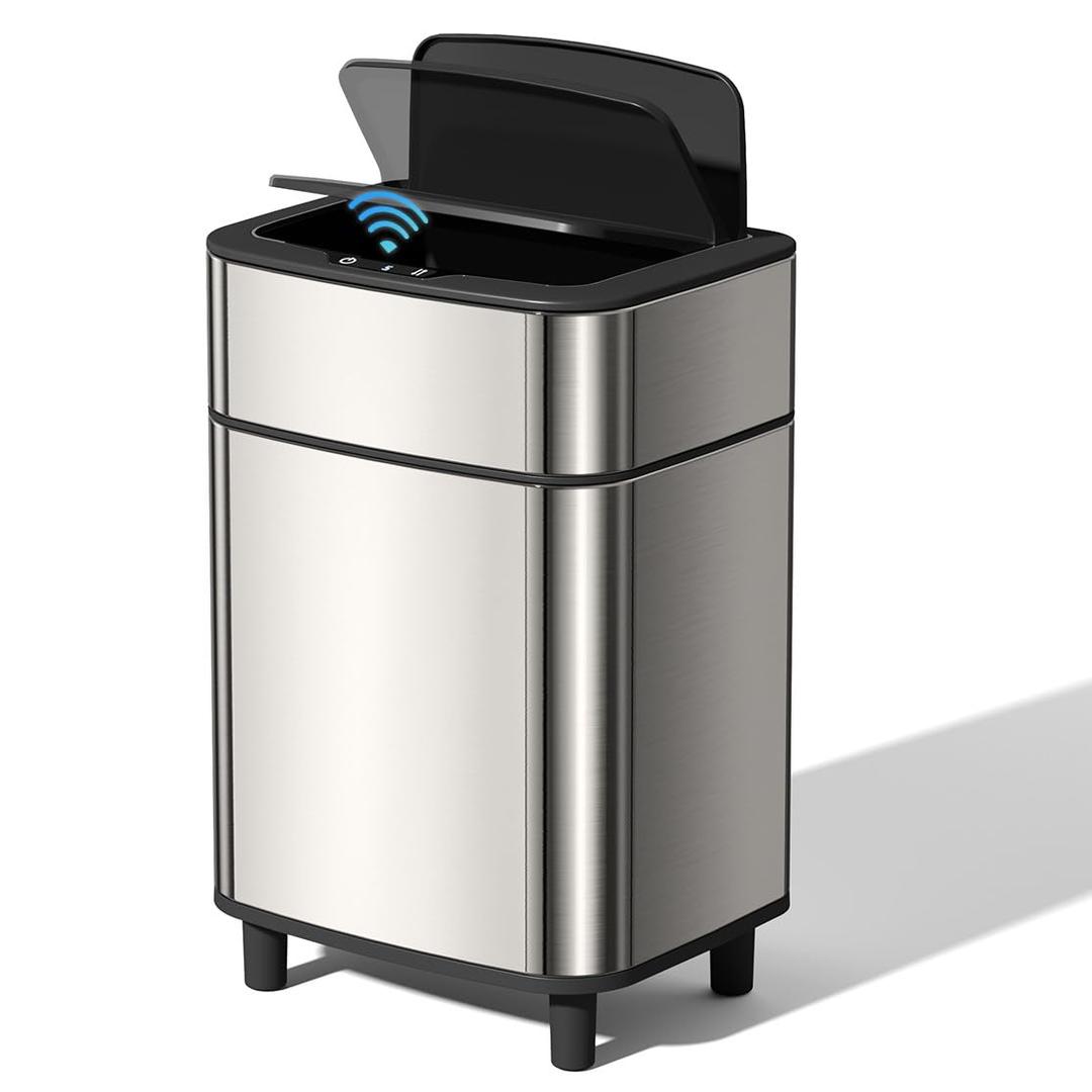 Bathroom Trash Can Automatic Touchless 2.7-Gallon Slim Waste Bin，Stainless Steel & Dog Proof Design for Bedroom, Office,and Living Room