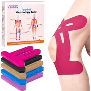 IEADEN Precut Kinesiology Tape for Knees, 10 Pcs - Knee Support & Stability, Knee Pain Relief Athletic Tape - Waterproof & Elastic, Hypoallergenic Latex-Free Tape, Pink