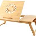 Multifunctional Foldable Bamboo Laptop Desk & Breakfast Tray - Adjustable Tilting Top with Built-in Drawer for Home Office, Bed, Travel | Minor Flaws Discount (Stylish, Durable, Portable)