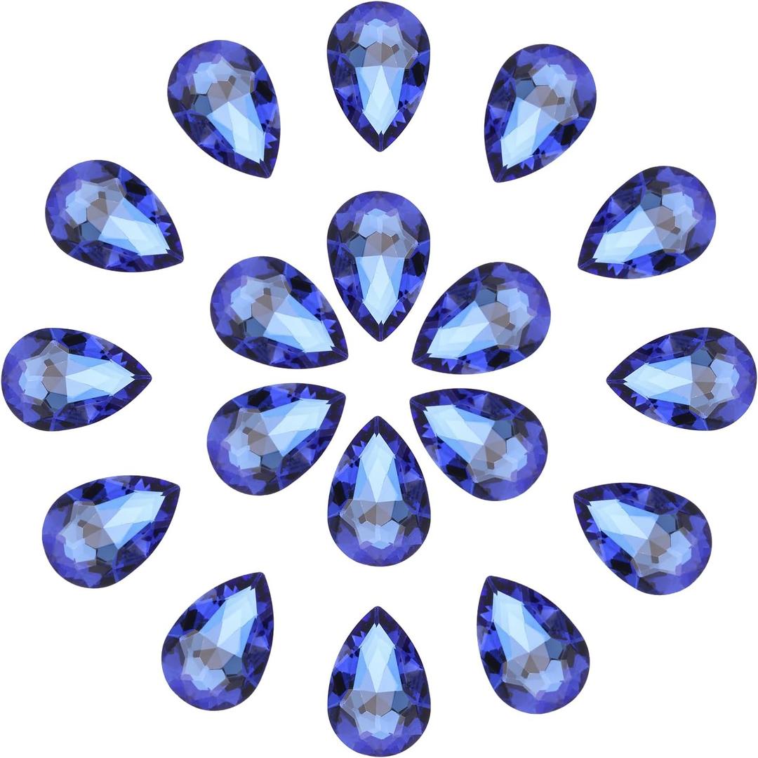 MECCANIXITY 20Pcs 20 x 30mm Teardrop Rhinestones Glass Pointed Back Rhinestone Beads Gems for Jewelry Making Costume Crystal Embellishments Crafts,Light Blue