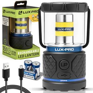 LUXPRO Rechargeable Dual-Power 1100 Lumen LED Lantern for Up to 150 Hours of Use - Camping Lantern with Built-in Power Bank - Dimmable LED Light with IPX4 Water-Resistant Rating (Camping Lantern)