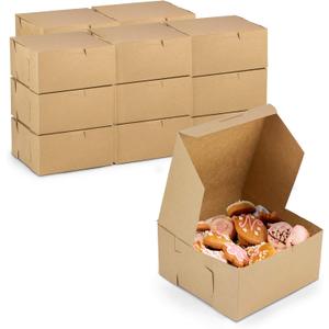 Fit Meal Prep 25 Pack Kraft Bakery Boxes, 6 x 6 x 3 Inches Brown Pastry Boxes, Cardboard Treat Boxes Pie Boxes Cookie Boxes Dessert Boxes for Cupcakes, Chocolates, Donuts, Macarons