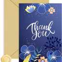 3 x CRTURUNIQ Luxury Navy Blue Thank You Card with Silver Foil - 5x7 Large Blank Note Card with Thick Gold Envelope & Sticker - Premium Heavyweight Cardstock for Wedding, Business, Sympathy & Men