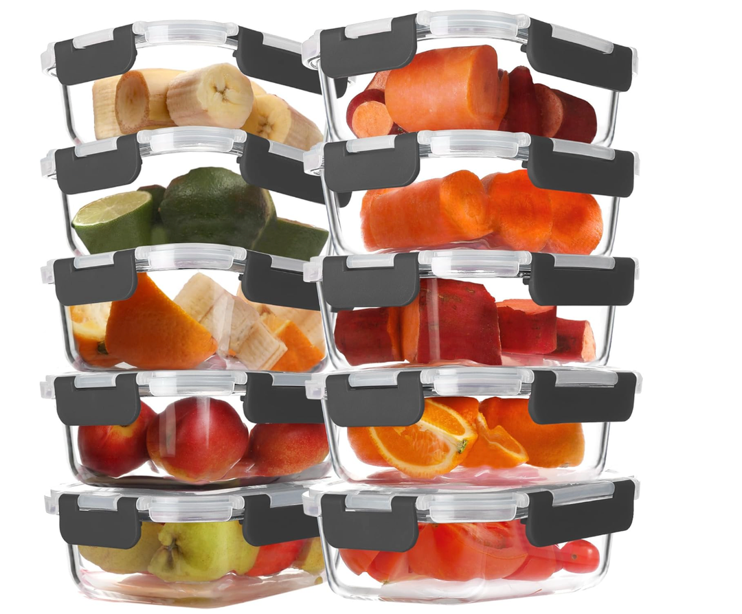 BAYZZ 10 Pack 22 oz Glass Meal Prep Containers, Glass Food Storage Containers with Airtight Lids, BPAFree, Freezer and Microwave Safe