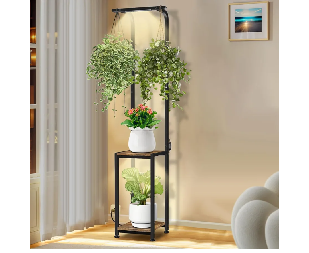 Plant Stand Indoor with Grow Lights, Hanging Plant Stand Plant Shelf Indoor, 65'' Tall Plant Stands Plant Holders for Indoor Plants, Living Room, Bedroom, Balcony