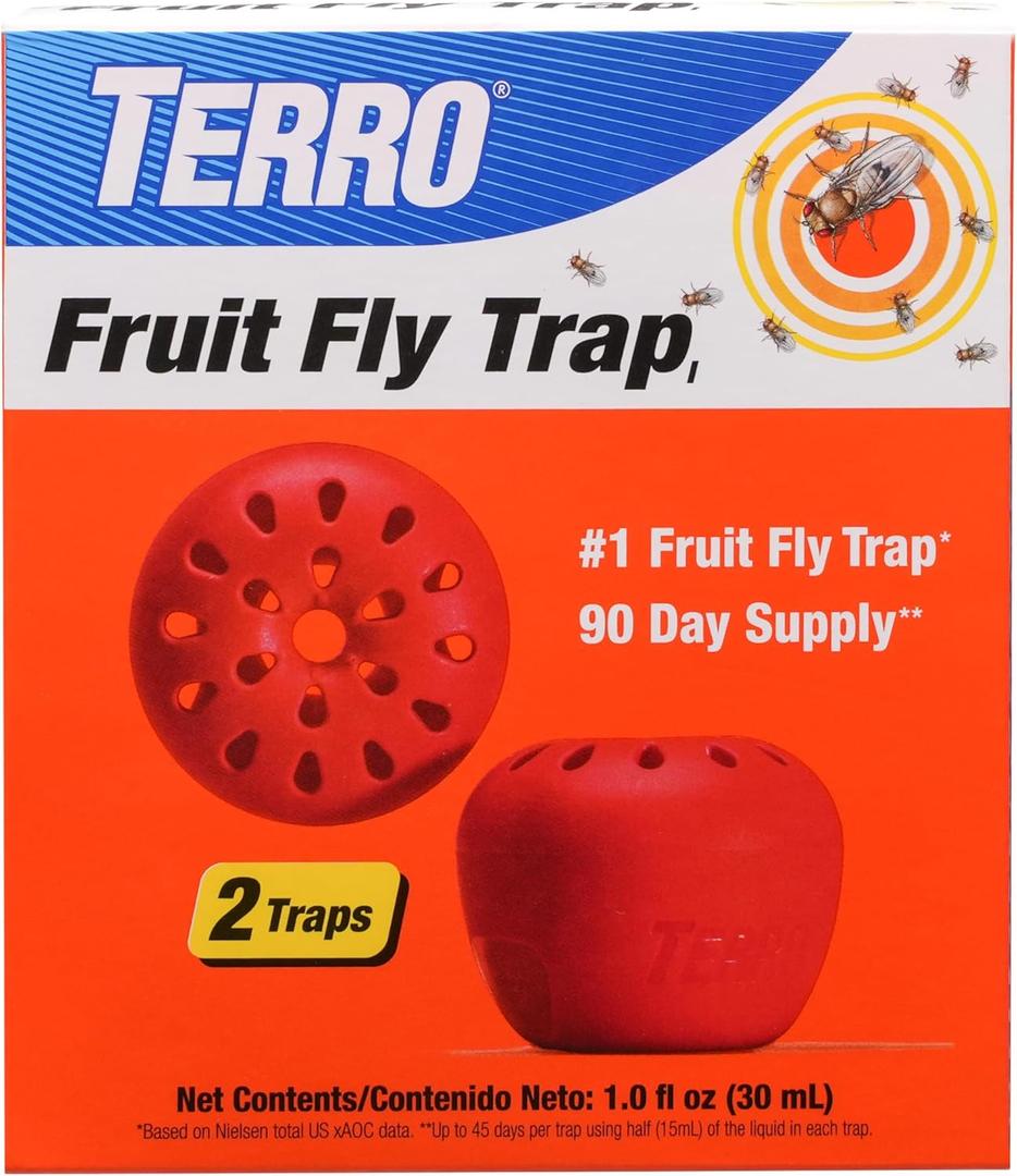 TERRO T2502 Ready-to-Use Indoor Fruit Fly Trap with Built in Window - 2 Traps + 90 day Lure Supply