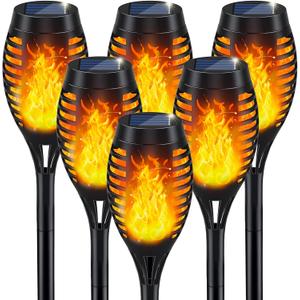 IkeeRuic Solar Lights Outdoor, Solar Torch Light with Flickering Flame for Halloween Decor, Solar Garden Lights, Waterproof Outdoor Lighting, Flame Torches for Outside Patio Pathway Yard Decorations (6Pack, Orange)