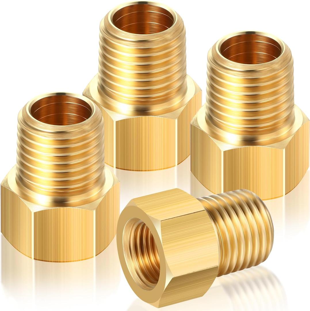 Frienda 1/4 Inch Male NPT x 1/4 Inch Female Inverted Flare Propane Fitting NPT Reducer Brass Female NPT Pipe Adapter Brass Bushing Reducer Brass Threaded Pipe Connector for Fuel Convert(4 Pcs)