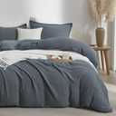 Bailix Muslin Duvet Cover Set King Size, 100% Washed Cotton Gauze Duvet Cover for All Seasons, Linen Like, 3 PCS, 1 Fluffy Duvet Cover(104"x90") with 2 Pillow Shams(20"x36"), Blue-Gray
