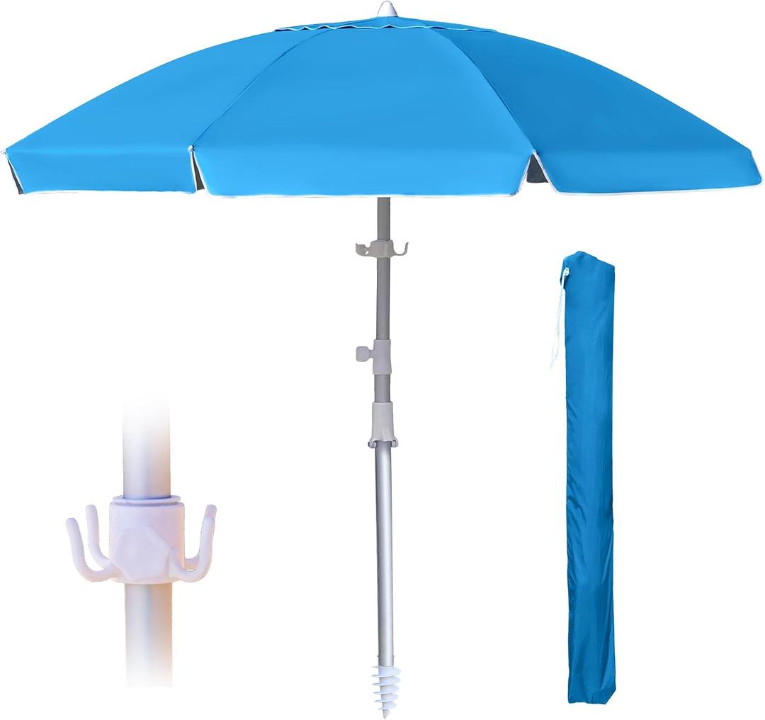 8ft Large Beach Umbrella,Heavy Duty Wind Resistant Portable Sun Shade w/Tilt Pole&Sand Anchor,Shoulder Carry Bag,Removable Hook,UV 50+ Protection,Air Vents Design for Patio Garden Pool