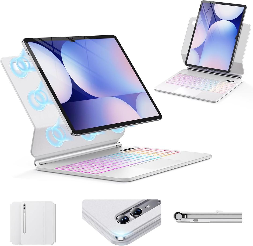 Keyboard Case for Samsung Galaxy Tab S10+ Plus/S9+ Plus/S9 FE+ Plus/S8+ Plus/S7+ Plus/S7 FE Case with Keyboard 12.4" (White)