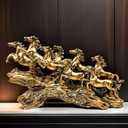 Chinese Feng Shui Horses Statue Sculpture - Resin Running Horse Figurines Home Office Decoration Tabletop Decor Ornaments for Wealth and Success Good Lucky Gifts Bronze