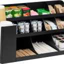 Mind Reader Extra Large Cup and Condiment Station, Countertop Organizer, Coffee Bar, Kitchen, Stirrers, 24"L x 11.5"W x 12.5"H, Black