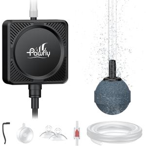 Pawfly Mini Aquarium Air Pump, Ultra Quiet Oxygen Aerator Kit for 1-15 Gallon Fish Tanks with Air Tubing, Air Stone, Check Valve & Suction Cups