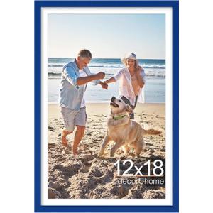 decorUhome 12x18 Picture Frame, Display Pictures 11x17 with Mat or 12x18 without Mat, Wall Mounting Photo Frame, Royal Blue, 1 Pack