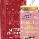 2 x Funny Christmas Glass Cup for Women, 16 oz Glass Cup with Lid and Straw, Coffee Drinking Glass Tumbler Party Supplies, Singer Merch White Elephant Gifts Stocking Stuffers for Girls Sister Daughter