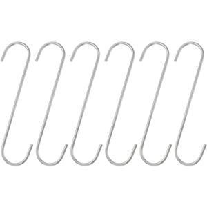 HARFINGTON 6pcs Long S Hooks 8 Inch Extra Long Metal S-Shaped Hanging Hooks High Manganese Steel S Hanger Storage Organizing Tool for Kitchen Garden Bathroom Garage Closet, Silver