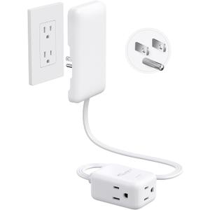 NUTICT 1.5FT Short Flat Extension Cord with 3 Outlets, Flat Wall Plug & Ultra-Thin Outlet Cover, ETL Listed, 13A/1625W, 900J Surge Protection, White Outlet Extender Plug Behind TV, Couch, Furniture