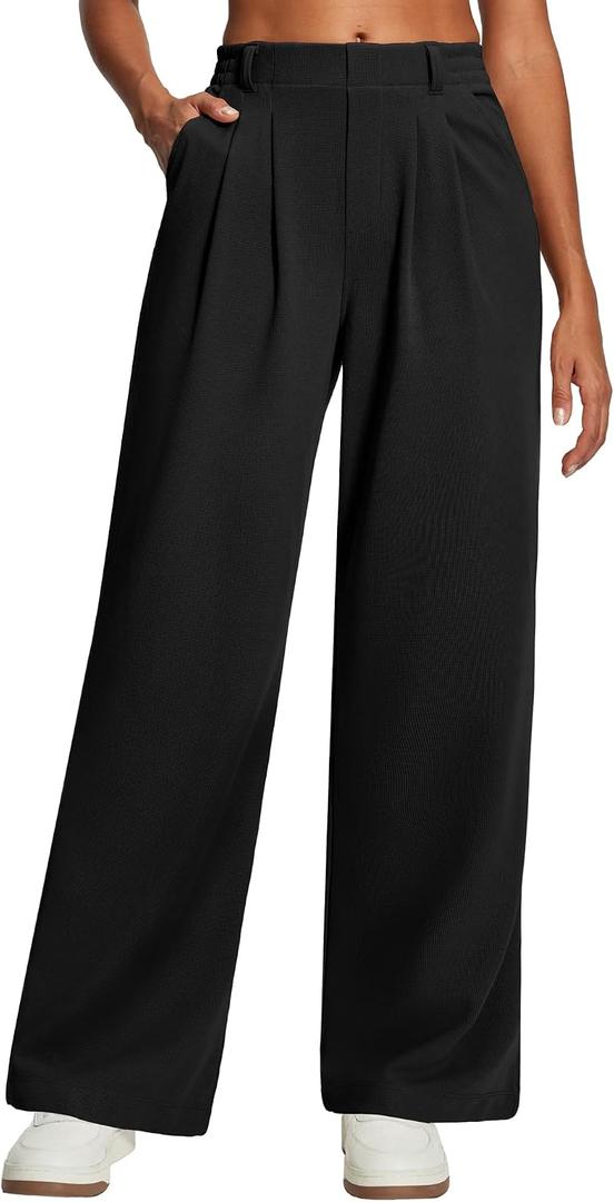 Heathyoga Wide Leg Stretchy Work Pants Women Pull on Dress Pants High Waisted Business Casual Trousers Slacks for Women (Black, XL)