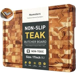 Teak Wood End Grain Cutting Board for Kitchen with Non-slip Feet, Heavy Duty Checkered Cutting Board Upgraded Chopping Board with Juice Groove & Handle Large Wooden Butcher Block with Gift Box