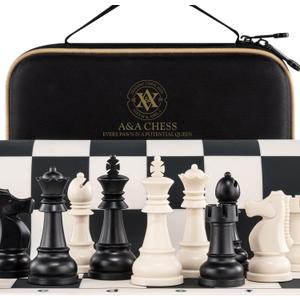 A&A Chess Set - 15''x15'' Foldable Silicone Chessboard and 3.25'' King Height Weighted Plastic Staunton Pieces with Carrying Case for Portable Travel