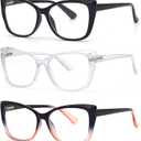 3-Pack Reading Glasses for WomenOprah Style Frame Spring Hinge Clear Lens Readers Glasses (A02: Black Blackpink Transparent), +1.5