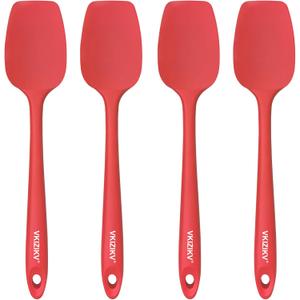 4 Pcs Silicone Spoon Spatula Set, 11.4 In, Food Grade Rubber Spatulas for Cooking, Baking, Mixing, 600F Heat Resistant, Nonstick and Flexible Kitchen Utensils, Seamless Spoonula (Red)