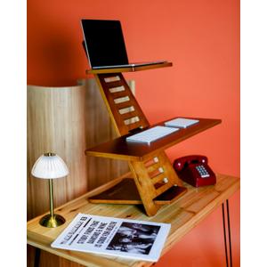 Sleekform Standing Desk Converter - Elevation Stand, Laptop Riser, Adjustable Height Sit to Stand Desk Converter Workstation for Office and Home, Table Top Wood Portable - Walnut (Walnut With Tote Bag)