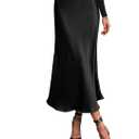 PRETTYGARDEN Women's Satin Skirts Dressy Casual 2026 Fall High Waisted Cocktail Wedding Flowy Elegant A Line Midi Skirt ,Size L