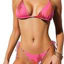 2 Piece Swimsuit for Women Triangle Bikini Brazilian Bikini Sets for Women Floral Bathing Suit (Pink, L)