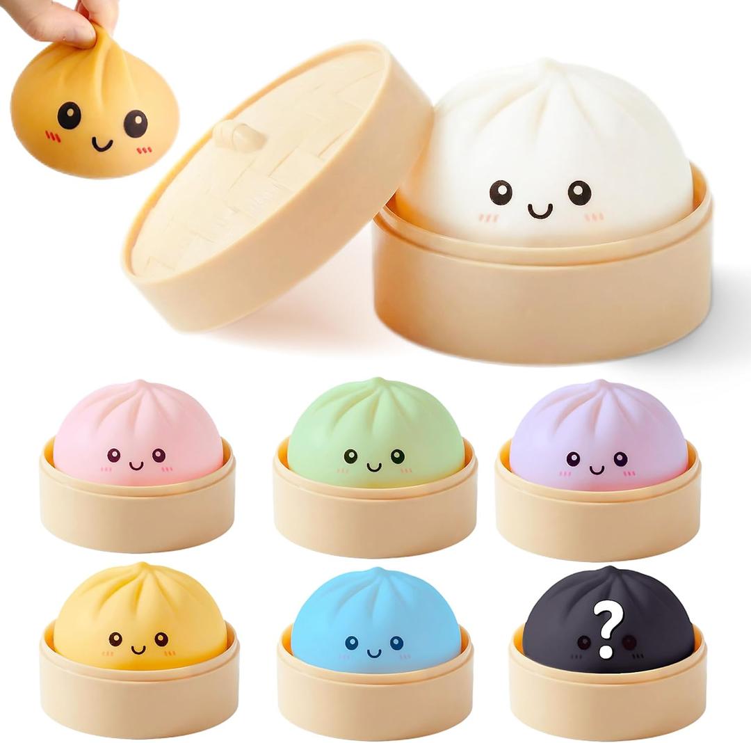 Dumpling Squishy Stress Ball Mystery Box, Slow Rising Glitter Squishy Dumpling Toy with Steamer, Soft Stress Relief Fidget Toys for Kids and Adults, Anxiety, Sensory Bun Squeeze Ball Party Favors