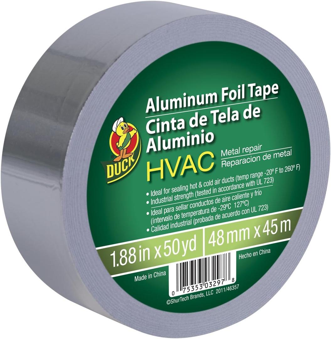 Duck Brand HVAC UL 723 Metal Repair Aluminum Foil Tape, 1.88-Inch by 50 Yards, Single Roll, Silver (240225)