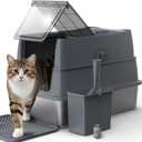 AIPERRO Enclosed Stainless Steel Cat Litter Box with Lid, FILP-Top High Sided Enclosure Metal Litter Boxes with Scoop Set for Big Cats, Non-Sticky, Anti-Leakage, Easy Cleaning,Transparent Grey