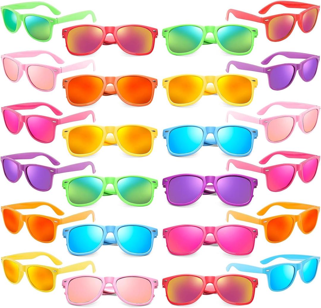 Matcheck 24 Neon Colors Sunglasses Mirrored Lens Bulk Glasses Retro Classic Party Favors Birthday Pool Unisex Adult