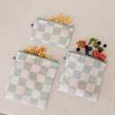 Tiny Twinkle Reusable Snack Bags for Kids 3 Pack Snack Pouches & Sandwich Bag for Toddlers Machine Washable, Mess-Proof for Lunch & Travel (Sage Checkers)
