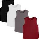 4 Pack Boys/Kids/Teens Quick Dry Tank Tops Mesh Moisture Wicking Athletic Performance Sleeveless Shirts(Age 4-18Y) (13-14 Years, Black,white,gray,dark Red)