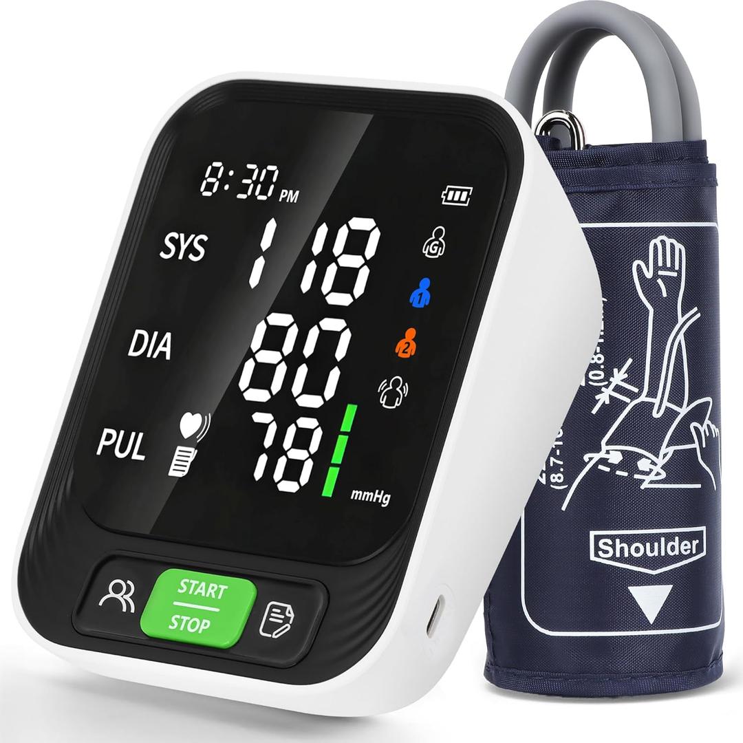 Uvital Blood Pressure Monitor for Home Use, Automatic Upper Arm BP Monitor with Adjustable Large Cuff (8.7-16.5 Inch), 3.7-Inch Large LED Screen, 2x199 Records for Seniors