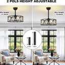 RUIYEY Crystal Ceiling Fans with Lights: 19 inch Black Caged Fandelier Ceiling Fan with Remote, Height Adjustable Reversible 7 Blades 6 Speeds E26 4 Light Modern Flush Mount Ceiling Light for Bedroom