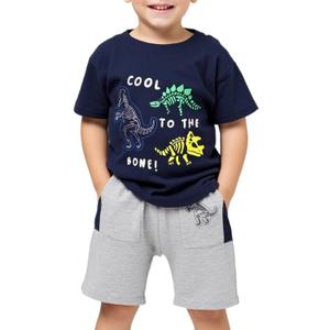 Little Bitty Toddler Boy Clothes Boys Summer Outfits Cotton Short Sleeve T-Shirt & Shorts Set 2-7Yrs (Navy & Grey)