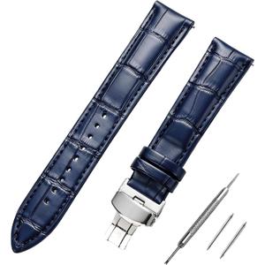 2 x Genuine Leather Watch Strap, Soft Cowhide Band with Silver Steel Buckle | Soft padded cowhide, 18/20/22mm lug width. Sturdy silver steel buckle. replacement strap for men and women