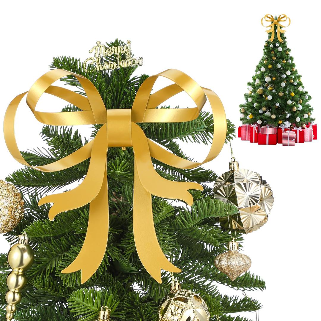 1 Pcs Large Christmas Metal Bow Tree Topper Ornaments with Clip Christmas Bow Decoration for Xmas Tree Topper Garland Wreath Indoor Outdoor Decor