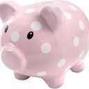 Baby Essentials Large Ceramic Piggy Bank for Boys and Girls, Kids Money and Coin Bank, Perfect Baby Nursery Dcor, Gift and Newborn Keepsake (Pink & White Polka Dot)