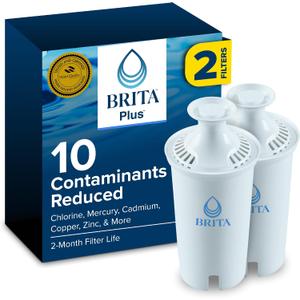 Brita Plus Water Filter, BPA-Free, High-Density Replacement Filter for Pitchers and Dispensers, Reduces 2x Contaminants*, Lasts Two Months or 40 Gallons, Includes 2 Filters