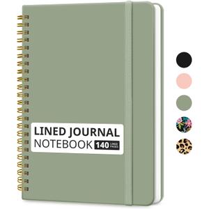 Taja Lined Spiral Journal Notebook for Women & Men, 140 Pages, College Ruled Hardcover Notebook for Work & Note Taking, Journals for Writing, A5(5.7" x 7.9") - Green