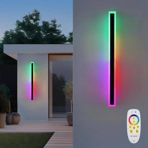 Pack of 2 40in Long Outdoor Modern LED Wall Light, 30W IP65 Waterproof Warm/RGB LED Wall Mount Lighting Fixture, Color Changing Long Outdoor Wall Light Dimmable Black Exterior Wall Sconce
