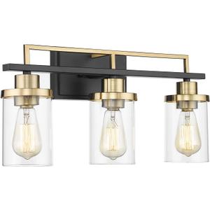 Emliviar 3-Light Bathroom Vanity Light Fixtures - Black and Gold Finish with Clear Glass, YCE238B-3W BK+BG