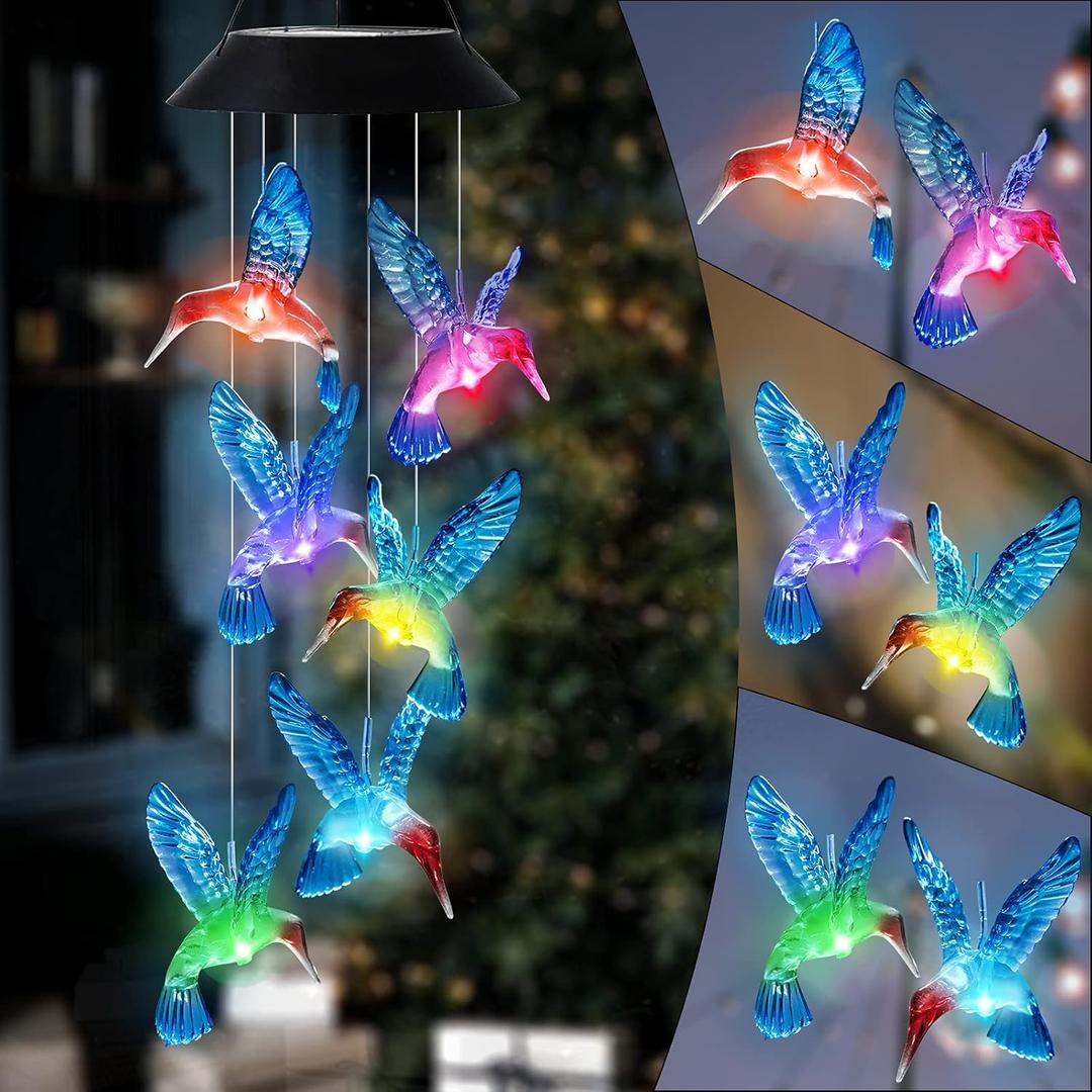 Hummingbird Solar Wind Chimes Color Changing Solared Lights Outdoor Waterproof LED Wind Chimes Solar Powered Lights for Home Party Yard Garden Christmas Decoration(Blue Bird)