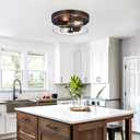 Flush Mount Ceiling Light Fixtures, 2-Light Oil Rubbed Bronze Ceiling Mount for Farmhouse with Seeded Glass Lampshade, Industrial Flush Mount Light Fixture for Hallway, Kitchen, Entryway and Foyer