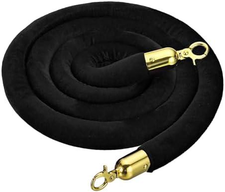 MECCANIXITY Velvet Stanchion Rope 3.28 Ft/1 M, Barrier Rope Velvet Carpet Ropes with Snap Hooks for Posts Stands Queue Divider Crowd Control, Black Golden